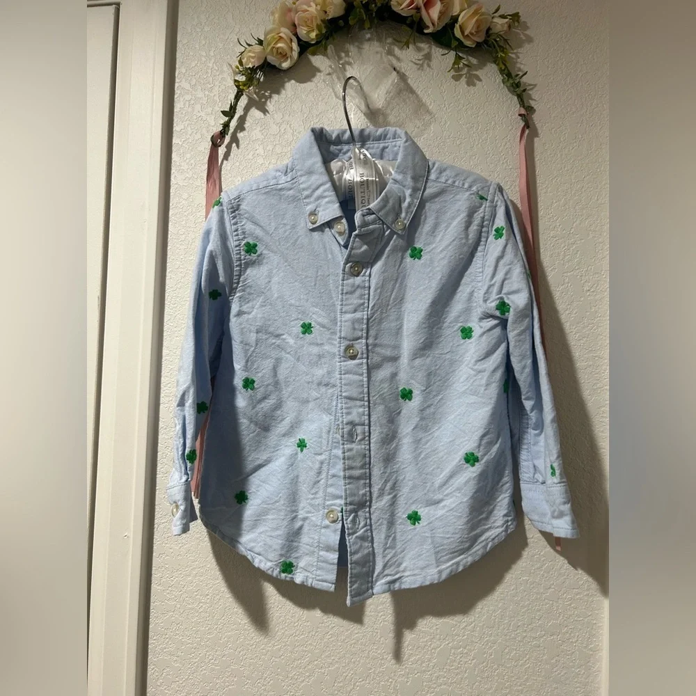 Gymboree Boys Button-Down Shirt with Green Clover Print
